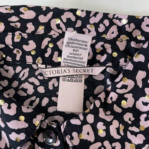 Victoria’s Secret Black Pink Leopard Print Button Up Nightgown Size Small - Picture 5 of 6